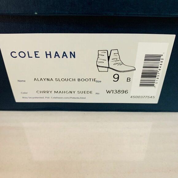 NIB Cole Haan Alayna Slouch Bootie, Cherry Mahogany Suede Size 9B - Picture 9 of 9